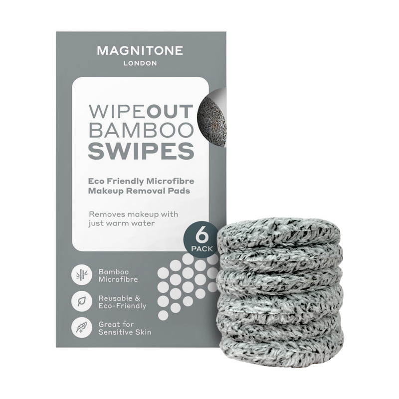 MAGNITONE London WipeOut Bamboo Swipes Eco Friendly Bamboo Microfibre Makeup Remover Pads white back ground
