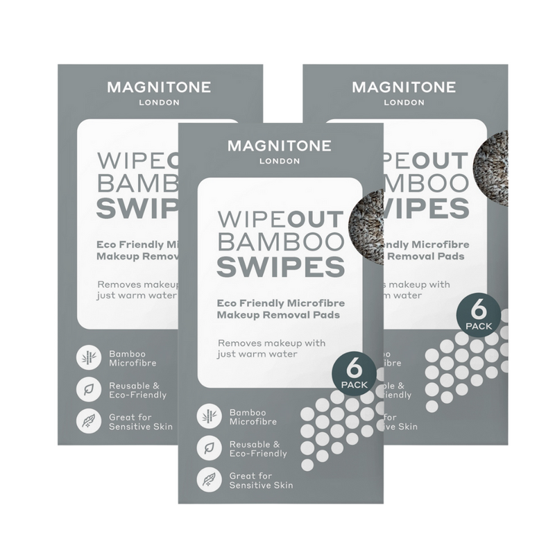 MAGNITONE London WipeOut Bamboo Swipes Eco Friendly Bamboo Microfibre Makeup Remover Pads white back ground 3 for 2 multipack