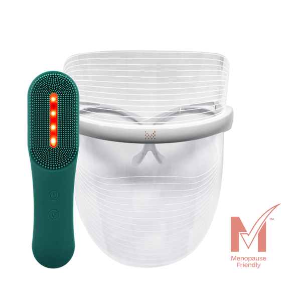 MAGNITONE LED Cleanse + Glow Collection | Get Lit LED Tri Colour Face Mask + XO Lights Out Tri Colour LED Silicone Cleansing Brush | No Background Worth £145 | MENOPAUSE FRIENDLY
