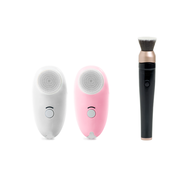 MAGNITONE First Step Cleansing Brush in pink and white and Blend Up Makeup Brush