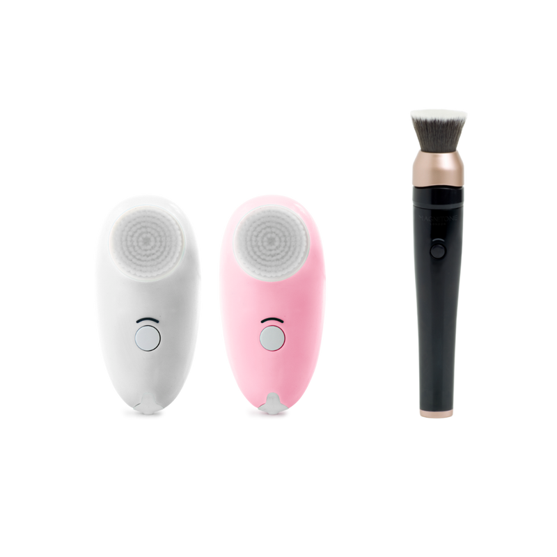 MAGNITONE First Step Cleansing Brush in pink and white and Blend Up Makeup Brush