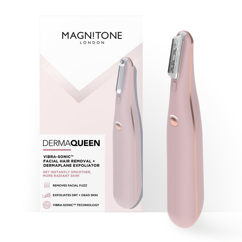 DermaQueen Vibra-Sonic™ Facial Hair & Dermaplane Exfoliator with box | MAGNITONE London Dermaplaning Device