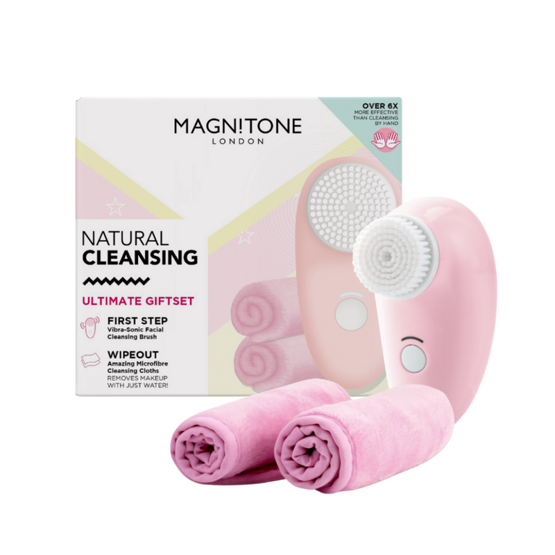 Magnitone London Natural Cleansing Gift Set First Step Cleansing Brush and WipeOut MicroFibre Cleansing Cloths