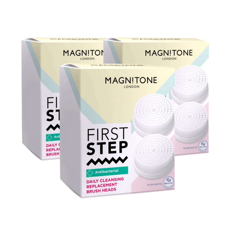 Magnitone FirstStep Antibacterial Replacement Heads 2 pack outside of box 3for2