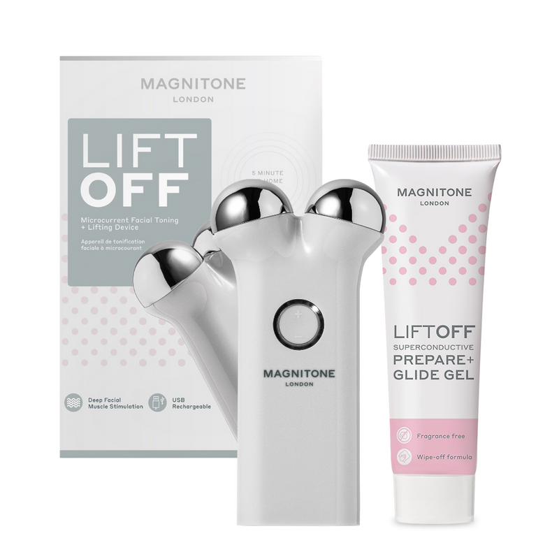 MAGNITONE LiftOff Microcurrent Facial Toning Device with Prepare & Glide Superconductive Gel (Grey) with box