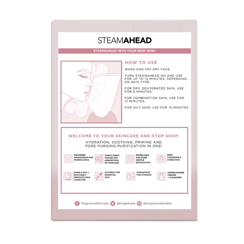 MAGNITONE SteamAhead Steam Ahead Hydrating Facial Micro Steamer Box Information
