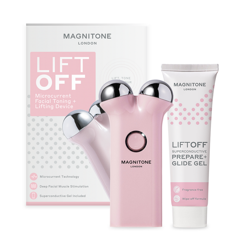 MAGNITONE LiftOff Microcurrent Facial Toning Device with Prepare & Glide Superconductive Gel (Pink) with box
