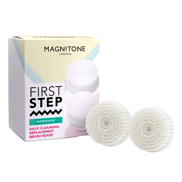 Magnitone FirstStep Antibacterial Replacement Heads 2 pack outside of box