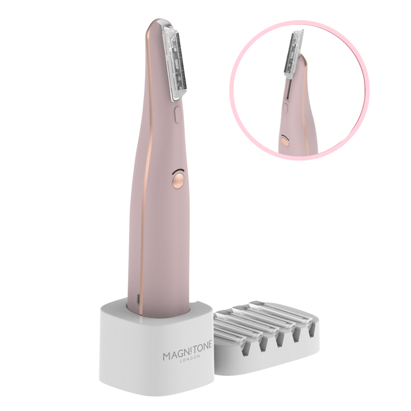 DermaQueen Vibra-Sonic™ Facial Hair & Dermaplane Exfoliator | MAGNITONE London Dermaplaning Device with replaceable blades