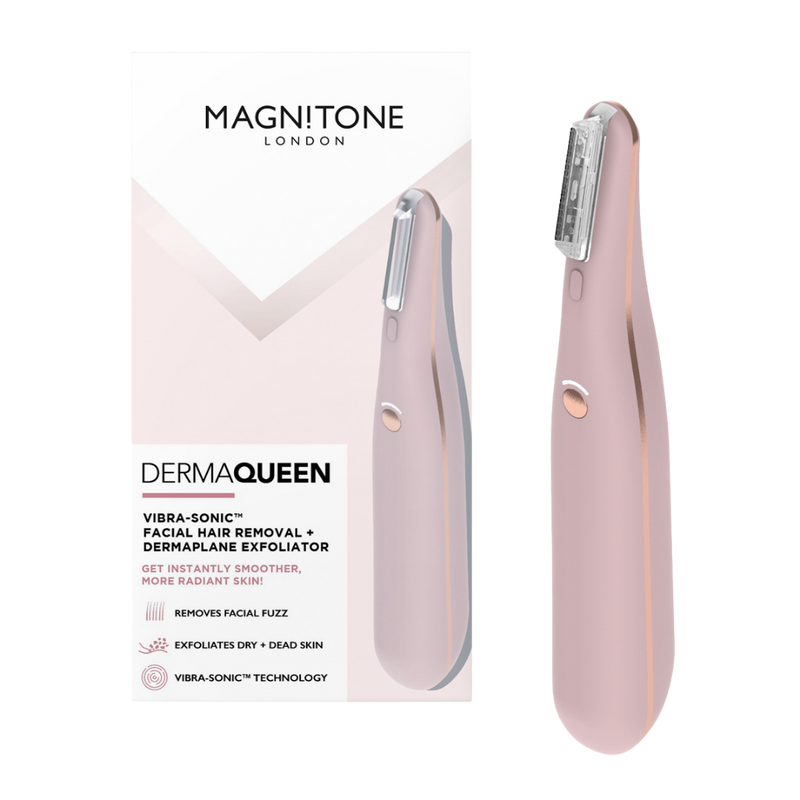 DermaQueen Vibra-Sonic™ Facial Hair & Dermaplane Exfoliator | MAGNITONE London Dermaplaning Device with Replacement Blades