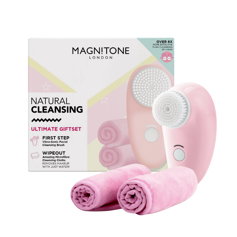 Magnitone London Natural Cleansing Gift Set First Step Cleansing Brush and WipeOut MicroFibre Cleansing Cloths
