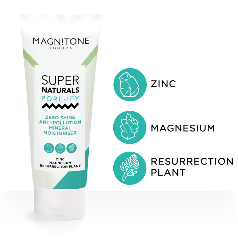 Magnitone SuperNaturals Pore-ify Zero Shine Anti-pollution Mineral Moisturiser with key ingredients Zinc, Magnesium and Resurrection Plant 